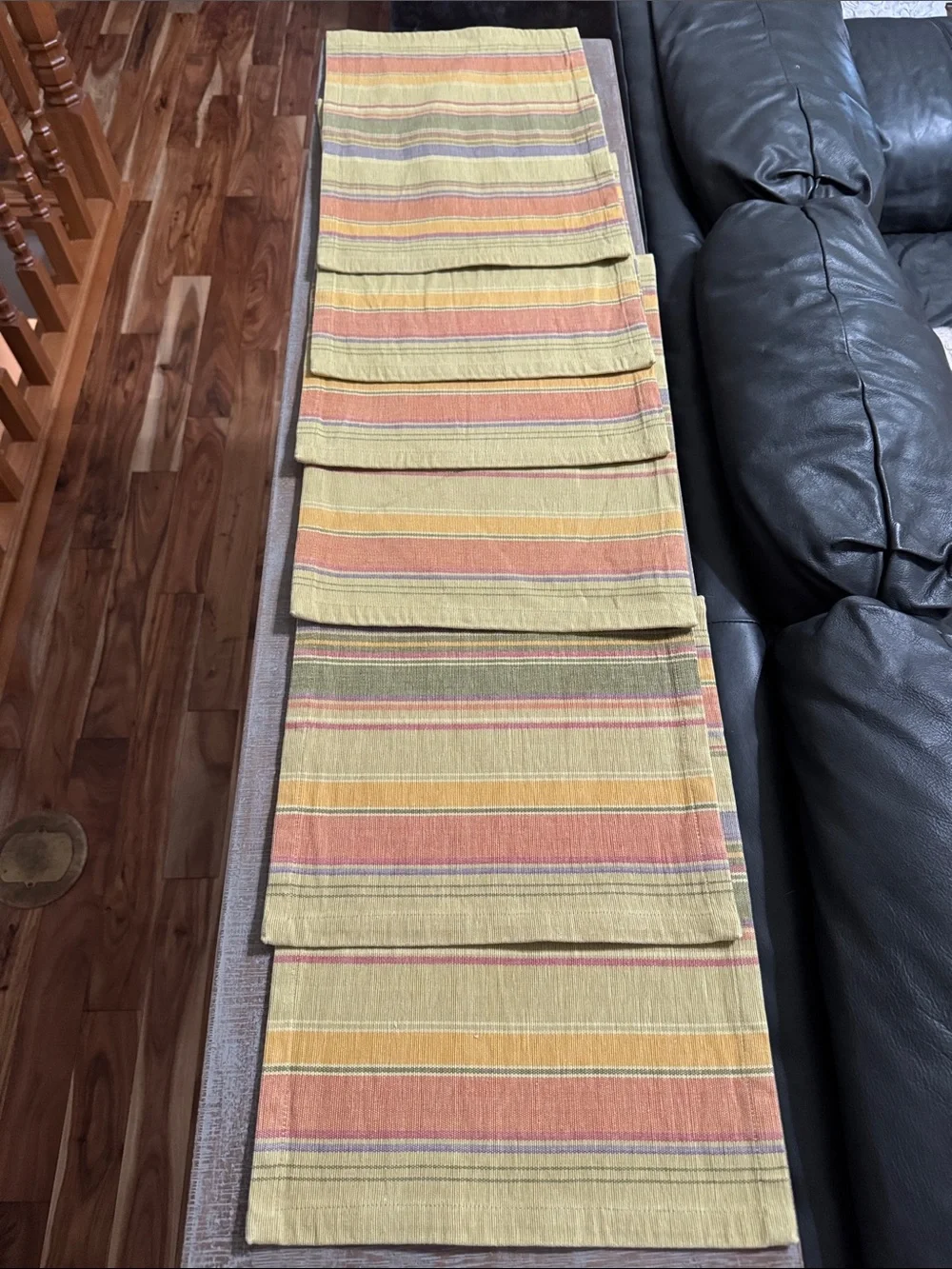 Crate&Barrel Citron Awning Stripe Placemat Set of 6